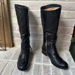 Frye Melissa lace up tall boots Black leather Size 10M new